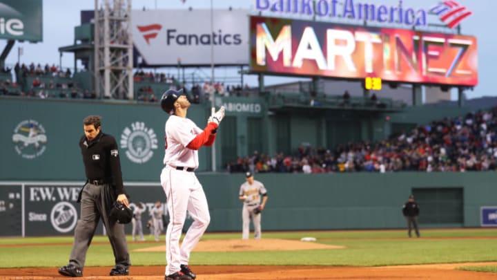 BOSTON, MA - MAY 16: J.D. Martinez #28 of the Boston Red Sox celebrates after hitting a home run against the Oakland Athletics during the first inning at Fenway Park on May 16, 2018 in Boston, Massachusetts. (Photo by Maddie Meyer/Getty Images)