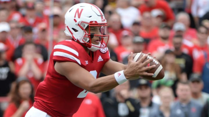 LINCOLN, NE - SEPTEMBER 08: Quarterback Adrian Martinez #2 of the Nebraska Cornhuskers takes a snap against the Colorado Buffaloes at Memorial Stadium on September 8, 2018 in Lincoln, Nebraska. (Photo by Steven Branscombe/Getty Images)