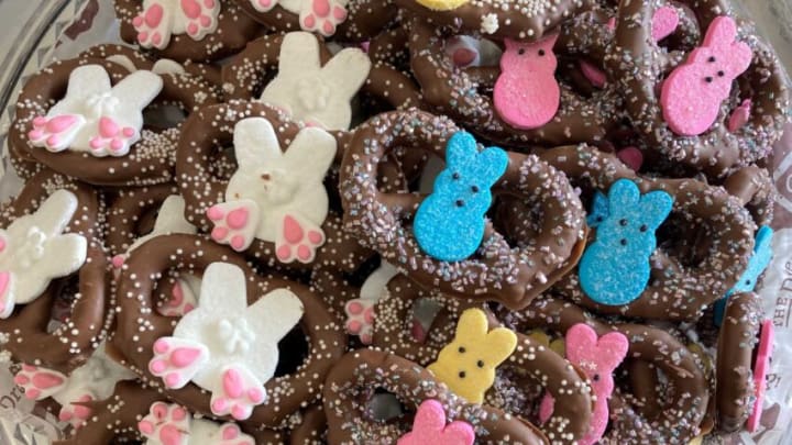 Pretzels decorated for Easter at The Dressed Pretzel in Larchmont. Photographed March 28, 2023Easter Pretzels Good