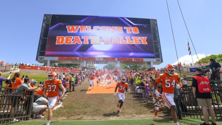 April 15, 2023; Clemson, SC , USA; Clemson linebacker Jacob Hendricks (37) and Clemson linebacker Jeremiah Trotter Jr. (54) join teammates running down The Hill, before the annual Orange and White Spring game at Memorial Stadium in Clemson, S.C. Saturday, April 15, 2023. Mandatory Credit: Ken Ruinard-USA TODAY NETWORK