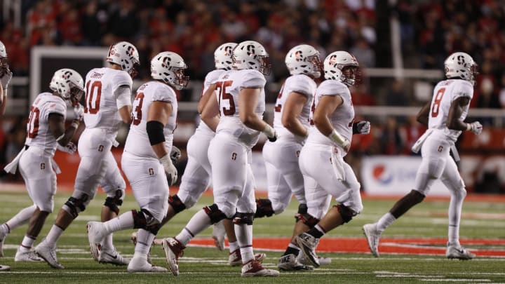 SALT LAKE CITY, UT – OCTOBER 7: The Stanford Cardinal offense runs onto the field during the first half of an college football game against the Utah Utes on October 7, 2017 at Rice Eccles Stadium in Salt Lake City, Utah. (Photo by George Frey/Getty Images)