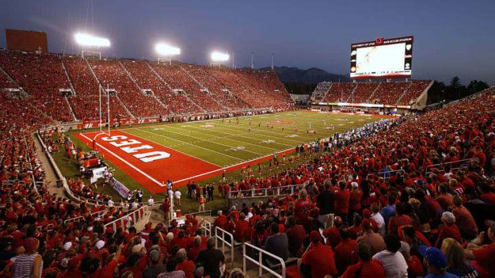 SALT LAKE CITY, UT - SEPTEMBER 10: Fans fill Rice Eccles Stadium for the Utah Utes and Brigham Young Cougars game during the second half of an college football game, on September 10, 2016 in Salt Lake City, Utah. Utah defeated BYU 20-19. (Photo by George Frey/Getty Images)