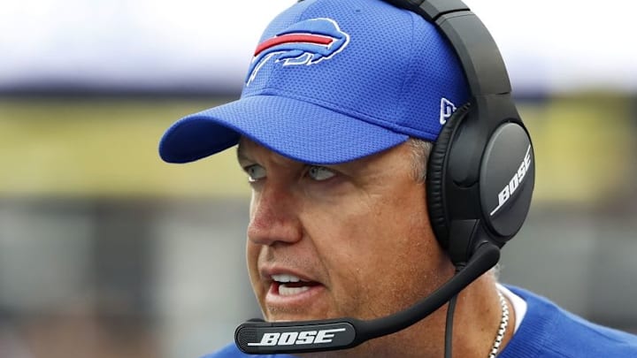 Oct 2, 2016; Foxborough, MA, USA; Buffalo Bills head coach Rex Ryan looks on during the first half against the New England Patriots at Gillette Stadium. Mandatory Credit: Winslow Townson-USA TODAY Sports