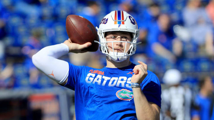 GAINESVILLE, FLORIDA - NOVEMBER 09: Kyle Trask #11 of the Florida Gators warms up prior to the game against the Vanderbilt Commodores at Ben Hill Griffin Stadium on November 09, 2019 in Gainesville, Florida. (Photo by Sam Greenwood/Getty Images)