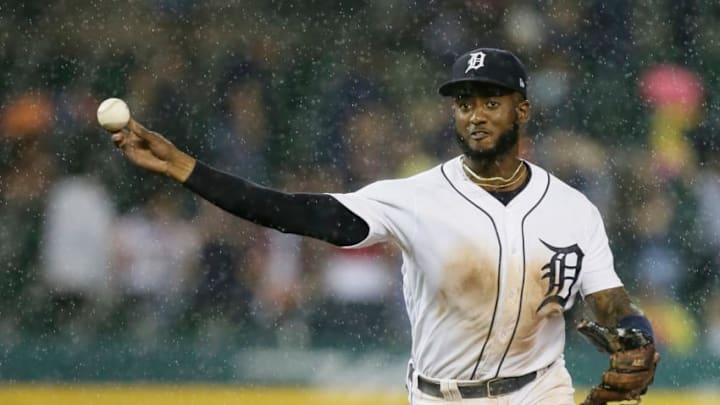 DETROIT, MI - JUNE 26: Shortstop Niko Goodrum #28 of the Detroit Tigers turns the ball after getting a force out on Marcus Semien of the Oakland Athletics at second base during the seventh inning at Comerica Park on June 26, 2018 in Detroit, Michigan. Matt Joyce of the Oakland Athletics hit into the play and was safe at first base. (Photo by Duane Burleson/Getty Images)