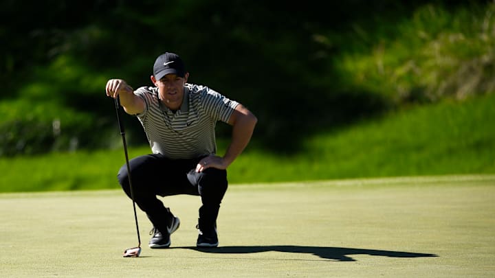 Oct 17, 2020; Las Vegas, Nevada, USA; Rory McIlroy looks at the green on the second hole during the third round of the CJ Cup golf tournament at Shadow Creek Golf Course. Mandatory Credit: Kelvin Kuo-USA TODAY Sports