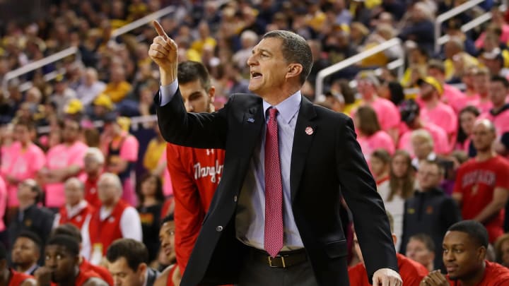 ANN ARBOR, MICHIGAN – FEBRUARY 16: Head coach Mark Turgeon of teh Maryland Terrapins reacts from the bench while playing the Michigan Wolverines at Crisler Arena on February 16, 2019 in Ann Arbor, Michigan. Michigan won the game 65-52. (Photo by Gregory Shamus/Getty Images)