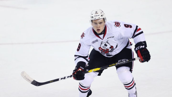 ST CATHARINES, ON - OCTOBER 11: Ivan Lodnia #9 of the Niagara IceDogs skates during an OHL game against the Barrie Colts at Meridian Centre on October 11, 2018 in St Catharines, Canada. (Photo by Vaughn Ridley/Getty Images)