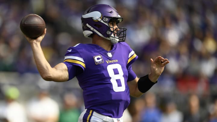 MINNEAPOLIS, MN – SEPTEMBER 23: Kirk Cousins #8 of the Minnesota Vikings passes the ball in the first quarter of the game against the Buffalo Bills at U.S. Bank Stadium on September 23, 2018 in Minneapolis, Minnesota. (Photo by Hannah Foslien/Getty Images)