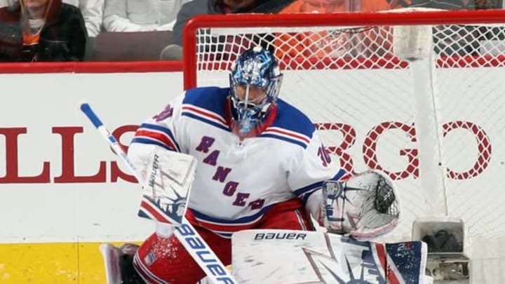 PHILADELPHIA, PA – APRIL 07: Henrik Lundqvist #30 of the New York Rangers skates against the Philadelphia Flyers at the Wells Fargo Center on April 7, 2018 in Philadelphia, Pennsylvania. The Flyers shut out the Rangers 5-0. (Photo by Bruce Bennett/Getty Images)