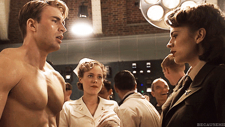 Chris Evans & Hayley Atwell as Steve Rogers & Peggy Carter in Captain America Photo: Marvel Gif: via Google