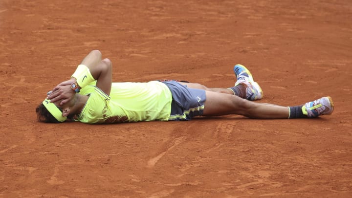 PARIS, FRANCE – JUNE 9: Rafael Nadal of Spain celebrates his victory against Dominic Thiem of Austria in the men’s final during day 15 of the 2019 French Open at Roland Garros stadium on June 9, 2019 in Paris, France. (Photo by Jean Catuffe/Getty Images)