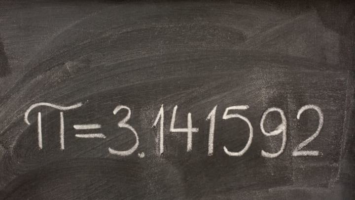The Pi symbol and value written on a chalkboard