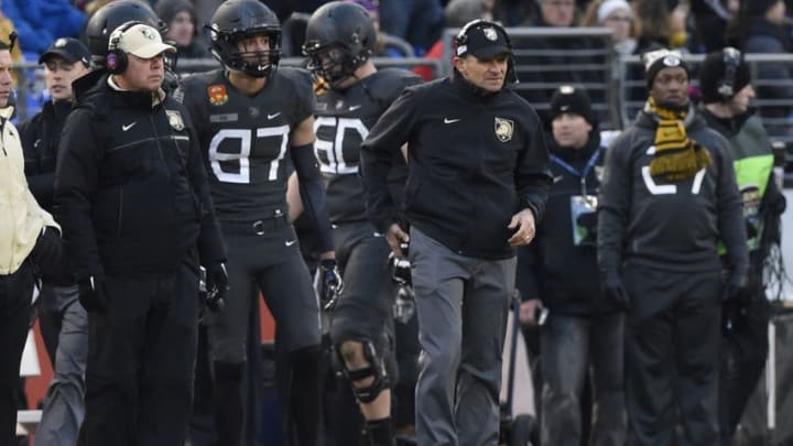 Dec 10, 2016; Baltimore, MD, USA; Army Black Knights head coach Jeff Monken stands on the sideline during the second quarter of the 117 annual Army Navy game against the Navy Midshipmen at M&T Bank Stadium. Mandatory Credit: Tommy Gilligan-USA TODAY Sports