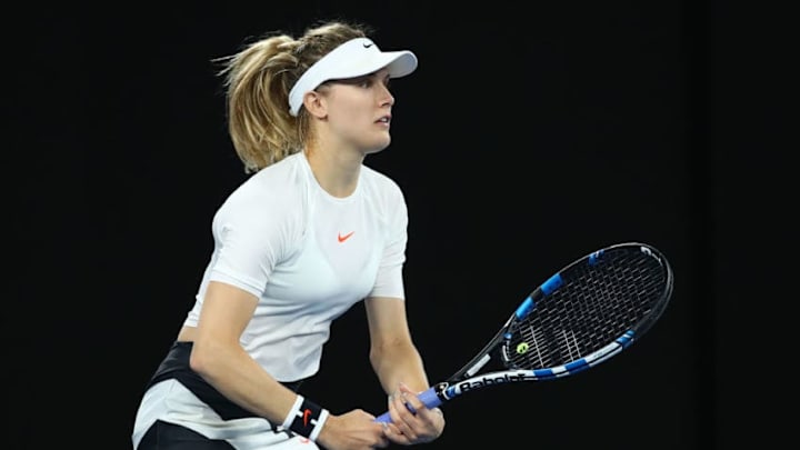 MELBOURNE, AUSTRALIA - JANUARY 20: Eugenie Bouchard of Canada prepares to return serve in her third round match against Coco Vandeweghe of the United States on day five of the 2017 Australian Open at Melbourne Park on January 20, 2017 in Melbourne, Australia. (Photo by Cameron Spencer/Getty Images)