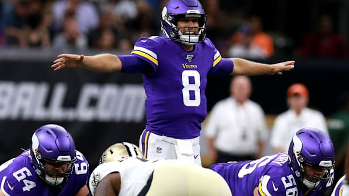 NEW ORLEANS, LOUISIANA - AUGUST 09: Kirk Cousins #8 of the Minnesota Vikings comes to the line of scrimmage during the first half of a preseason game against the New Orleans Saints at Mercedes Benz Superdome on August 09, 2019 in New Orleans, Louisiana. (Photo by Sean Gardner/Getty Images)
