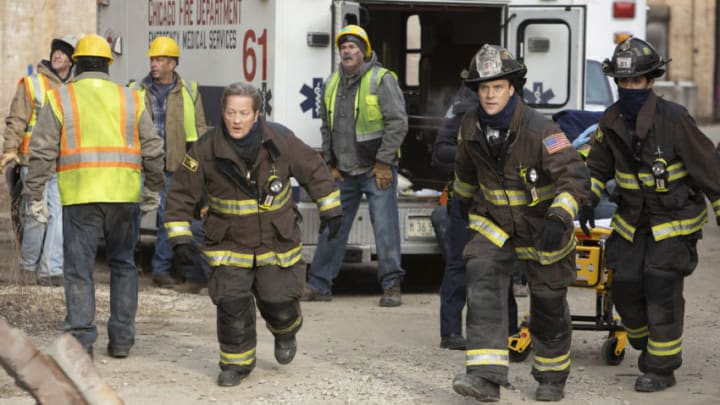 CHICAGO FIRE -- "Funny What Things Remind Us" Episode 904 -- Pictured: (l-r) Christian Stolte as Randall “Mouch” McHolland, Jesse Spencer as Matthew Casey, Miranda Rae Mayo as Stella Kidd -- (Photo by: Adrian S. Burrows Sr./NBC)