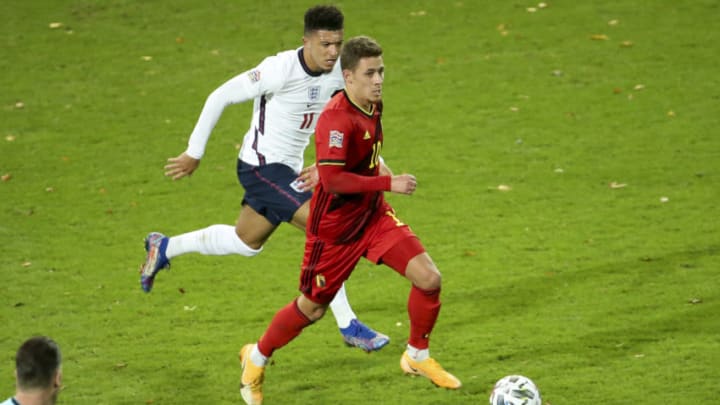 Thorgan Hazard and Jadon Sancho during Belgium vs England (Photo by John Berry/Getty Images)