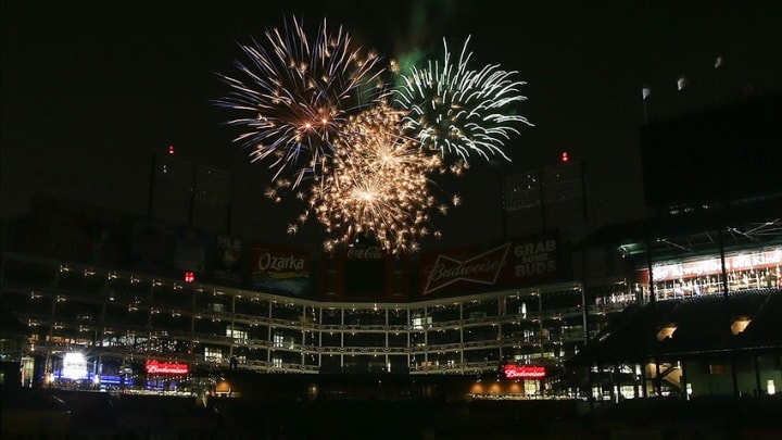 Jul 4, 2013; Arlington, TX, USA; A general view of fireworks after the game between the Texas Rangers and the Seattle Mariners at Rangers Ballpark in Arlington. Mandatory Credit: Kevin Jairaj-USA TODAY Sports