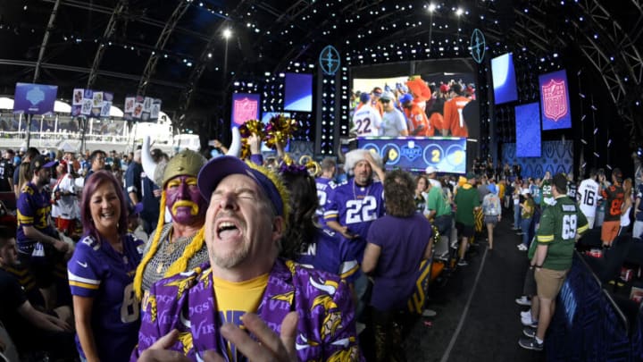 LAS VEGAS, NEVADA - APRIL 28: Minnesota Vikings fans react prior to round one of the 2022 NFL Draft on April 28, 2022 in Las Vegas, Nevada. (Photo by David Becker/Getty Images)
