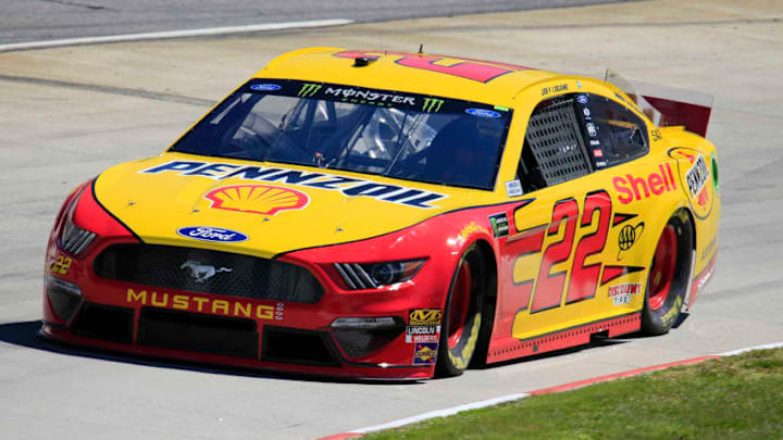 MARTINSVILLE, VA - MARCH 23: #22: Joey Logano, Team Penske, Ford Mustang Shell Pennzoil during final practice for the STP 500 Monster Energy NASCAR Cup Series race on March 23, 2019 at the Martinsville Speedway in Martinsville, VA. (Photo by David J. Griffin/Icon Sportswire via Getty Images)