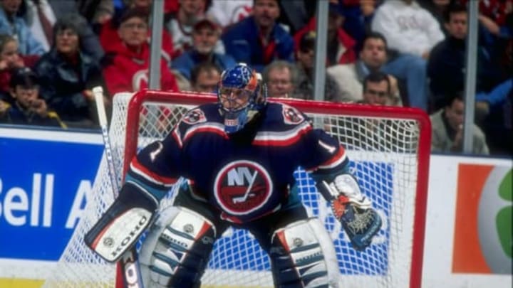 20 Nov 1997: Eric Fichaud #1 of the New York Islanders in action during a game against the New Jersey Devils at the Continental Airlines Arena in East Rutherford, New Jersey. The Devils defeated the Islanders 5-1. Mandatory Credit: Al Bello /Allsport