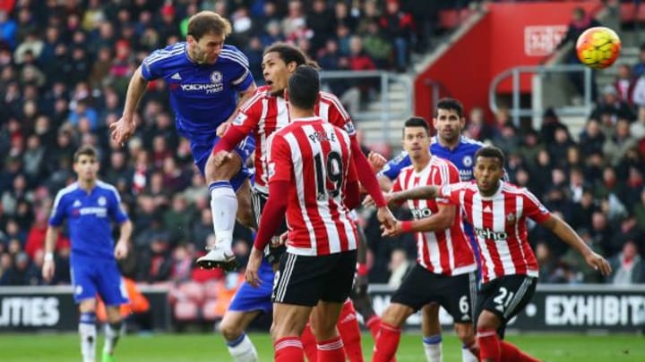 SOUTHAMPTON, ENGLAND – FEBRUARY 27: Branislav Ivanovic of Chelsea heads the ball to score his team’s second goal during the Barclays Premier League match between Southampton and Chelsea at St Mary’s Stadium on February 27, 2016 in Southampton, England. (Photo by Clive Rose/Getty Images)