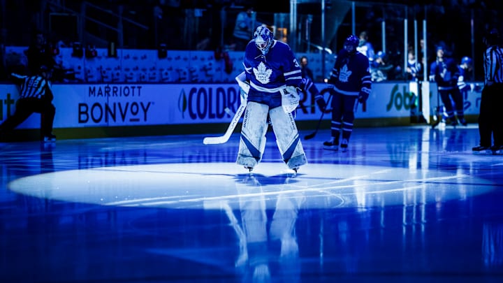 TORONTO, ON – MARCH 23: Frederik Andersen #31 of the Toronto Maple Leafs skates to the net at the start of the second period against the New York Rangers at the Scotiabank Arena on March 23, 2019 in Toronto, Ontario, Canada. (Photo by Mark Blinch/NHLI via Getty Images)