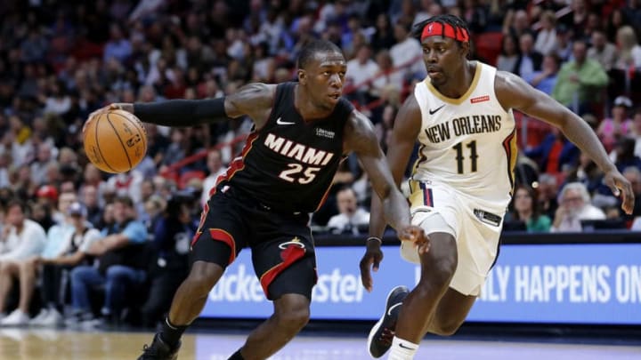 Kendrick Nunn #25 of the Miami Heat drives to the basket against Jrue Holiday #11 of the New Orleans Pelicans(Photo by Michael Reaves/Getty Images)