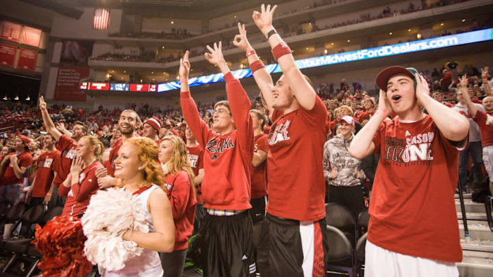 LINCOLN, NE - NOVEMBER 12: Nebraska Cornhusker fans cheer during their game against the Western Illinois Leathernecks at Pinnacle Bank Arena on November 12, 2013 in Lincoln, Nebraska. (Photo by Eric Francis/Getty Images)