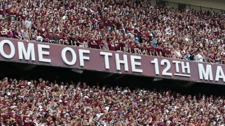 COLLEGE STATION, TX - NOVEMBER 04: Texas A&M student section at Kyle Field on November 4, 2017 in College Station, Texas. (Photo by Bob Levey/Getty Images)