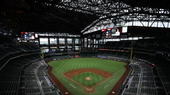 ARLINGTON, TEXAS - SEPTEMBER 10: A general view of play between the Los Angeles Angels and the Texas Rangers at Globe Life Field on September 10, 2020 in Arlington, Texas. (Photo by Ronald Martinez/Getty Images)