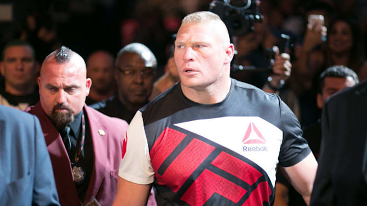 LAS VEGAS, NV - JULY 9: Brock Lesnar walks to the Octagon for his fight against Daniel Cornier during the UFC 200 event at T-Mobile Arena on July 9, 2016 in Las Vegas, Nevada. (Photo by Rey Del Rio/Getty Images)