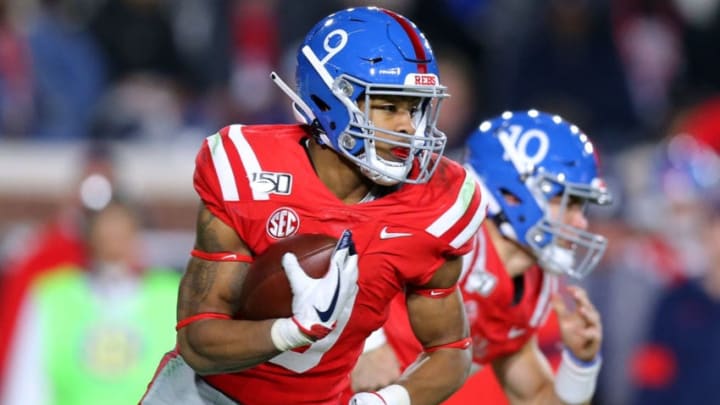 OXFORD, MISSISSIPPI - NOVEMBER 16: Jerrion Ealy #9 of the Mississippi Rebels runs with the ball during a game against the LSU Tigers at Vaught-Hemingway Stadium on November 16, 2019 in Oxford, Mississippi. (Photo by Jonathan Bachman/Getty Images)