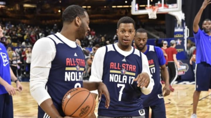 NEW ORLEANS, LA – FEBRUARY 18: Kyle Lowry #7 and John Wall #2 of the Eastern Conference talk during the 2017 NBA All-Star Practice as a part of 2017 All-Star Weekend at the Mercedes-Benz Superdome on February 18, 2017 in New Orleans, Louisiana. Copyright 2017 NBAE (Photo by Bill Baptist/NBAE via Getty Images)