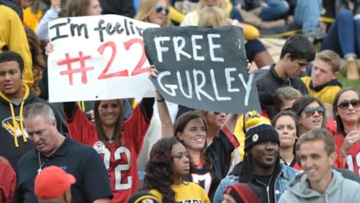 Oct 11, 2014; Columbia, MO, USA; A Georgia Bulldogs shows her support for running back Todd Gurley (3) (not pictured) during the first half against the Missouri Tigers at Faurot Field. Mandatory Credit: Denny Medley-USA TODAY Sports