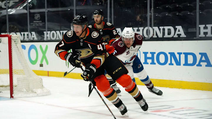 Jan 22, 2021; Anaheim, California, USA; Hampus Lindholm Mandatory Credit: Kirby Lee-USA TODAY Sports