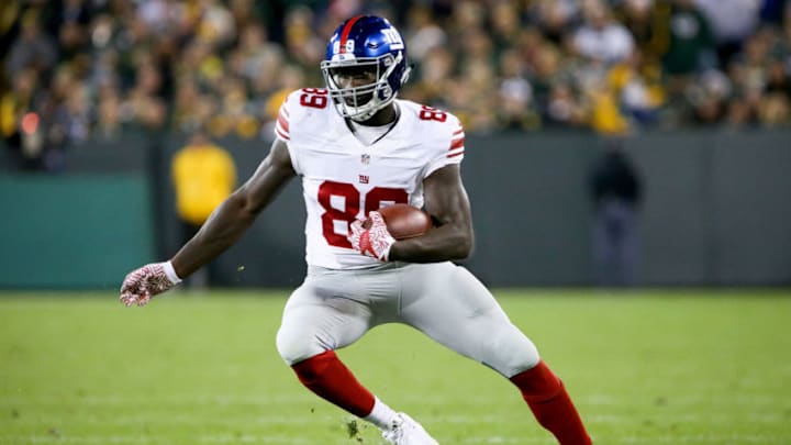 GREEN BAY, WI - OCTOBER 09: Jerell Adams #89 of the New York Giants runs with the ball in the fourth quarter against the Green Bay Packers at Lambeau Field on October 9, 2016 in Green Bay, Wisconsin. (Photo by Dylan Buell/Getty Images)