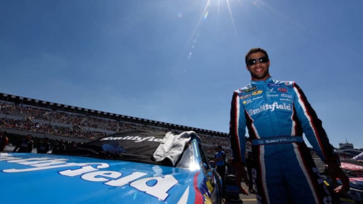 LONG POND, PA - JUNE 11: Darrell Wallace Jr., driver of the #43 Smithfield Ford, stands on the grid prior to the Monster Energy NASCAR Cup Series Axalta presents the Pocono 400 at Pocono Raceway on June 11, 2017 in Long Pond, Pennsylvania. This marks Wallace's Monster Energy NACSAR Sprint Cup Series debut. (Photo by Jared C. Tilton/Getty Images)