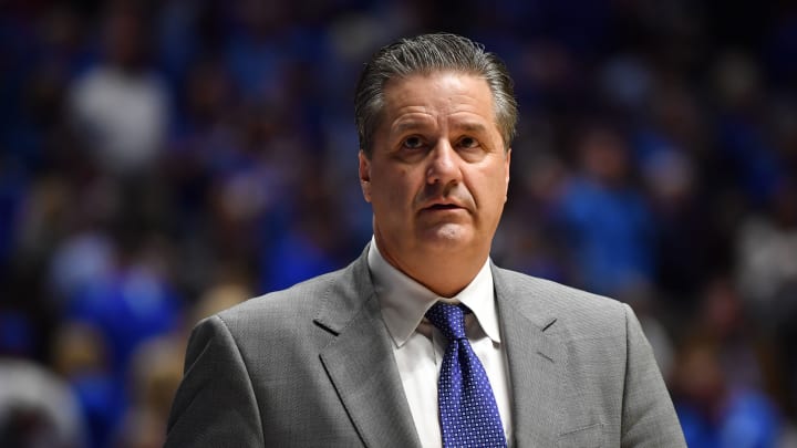 Mar 10, 2017; Nashville, TN, USA; Kentucky Wildcats head coach John Calipari after a win against the Georgia Bulldogs during the SEC Conference Tournament at Bridgestone Arena. Kentucky won 71-60. Mandatory Credit: Christopher Hanewinckel-USA TODAY Sports