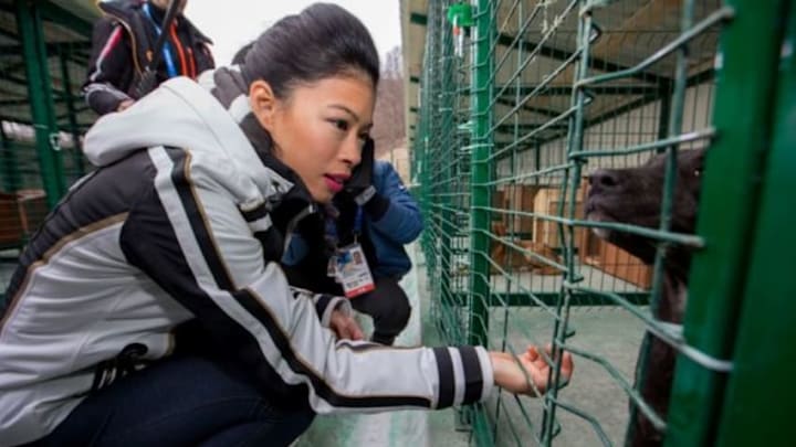 Feb 22, 2014; Barankova, RUSSIA; Vanessa Mae a professional violinist who competed in the 2014 Olympic Winter Games ladies giant slalom competition as Vanessa Vanakorn tours Povodog dog shelter. Construction of a new facility, which was recently finished, will allow the shelter (which currently has about 100 dogs) to house up to 250 dogs. Mandatory Credit: Kevin Liles-USA TODAY Sports