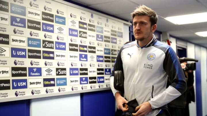 LIVERPOOL, ENGLAND - JANUARY 31: Harry Maguire of Leicester City arrives at the stadium prior to the Premier League match between Everton and Leicester City at Goodison Park on January 31, 2018 in Liverpool, England. (Photo by Mark Robinson/Getty Images)