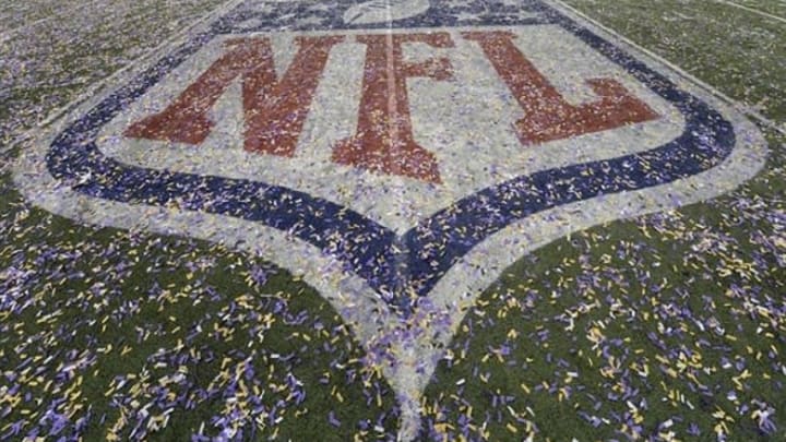 Feb 3, 2013; New Orleans, LA, USA; General view of the NFL logo after Super Bowl XLVII between the San Francisco 49ers and the Baltimore Ravens at the Mercedes-Benz Superdome. Mandatory Credit: John David Mercer-USA TODAY Sports
