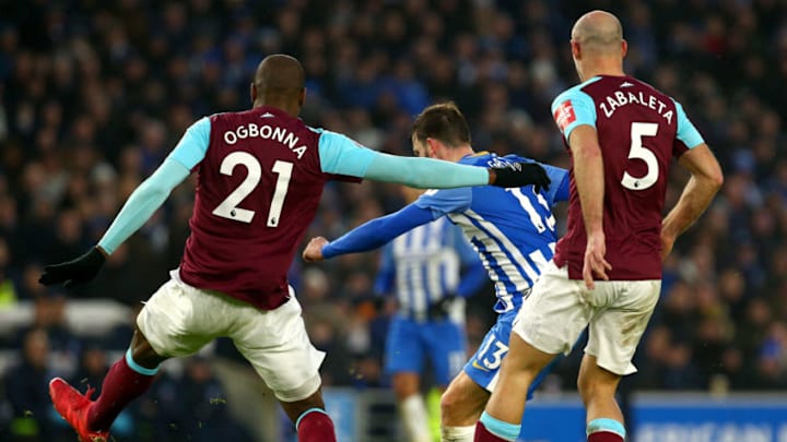 BRIGHTON, ENGLAND - FEBRUARY 03: Pascal Gross of Brighton and Hove Albion scores his sides third goal during the Premier League match between Brighton and Hove Albion and West Ham United at Amex Stadium on February 3, 2018 in Brighton, England. (Photo by Charlie Crowhurst/Getty Images)