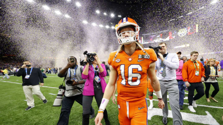 NEW ORLEANS, LOUISIANA - JANUARY 13: Trevor Lawrence #16 of the Clemson Tigers reacts after being defeated 42-25 by LSU Tigers in the College Football Playoff National Championship game at Mercedes Benz Superdome on January 13, 2020 in New Orleans, Louisiana. (Photo by Kevin C. Cox/Getty Images)
