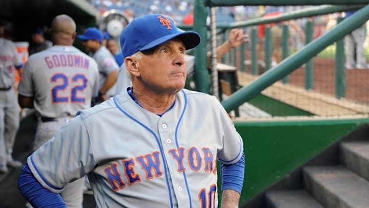Sep 14, 2016; Washington, DC, USA; New York Mets manager Terry Collins (10) looks on from the dugout before the game against the Washington Nationals at Nationals Park. Mandatory Credit: Brad Mills-USA TODAY Sports