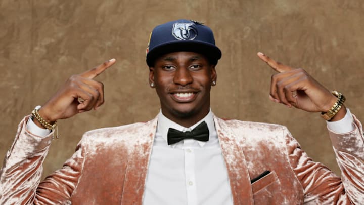 BROOKLYN, NY - JUNE 21: Jaren Jackson Jr. poses for a portrait after being drafted by the Memphis Grizzlies during the 2018 NBA Draft on June 21, 2018 at Barclays Center in Brooklyn, New York. NOTE TO USER: User expressly acknowledges and agrees that, by downloading and or using this Photograph, user is consenting to the terms and conditions of the Getty Images License Agreement. Mandatory Copyright Notice: Copyright 2018 NBAE (Photo by Steve Freeman/NBAE via Getty Images)
