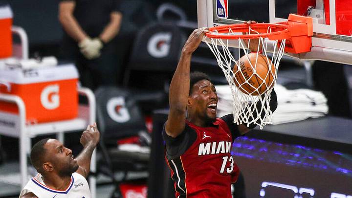 LOS ANGELES, CALIFORNIA - FEBRUARY 15: Bam Adebayo #13 of the Miami Heat dunks during the game during the game against the LA Clippers at Staples Center on February 15, 2021 in Los Angeles, California. NOTE TO USER: User expressly acknowledges and agrees that, by downloading and or using this photograph, User is consenting to the terms and conditions of the Getty Images License Agreement. (Photo by Meg Oliphant/Getty Images) LOS ANGELES, CALIFORNIA - FEBRUARY 15: Bam Adebayo #13 of the Miami Heat dunks during the game during the game against the LA Clippers at Staples Center on February 15, 2021 in Los Angeles, California. NOTE TO USER: User expressly acknowledges and agrees that, by downloading and or using this photograph, User is consenting to the terms and conditions of the Getty Images License Agreement. (Photo by Meg Oliphant/Getty Images)