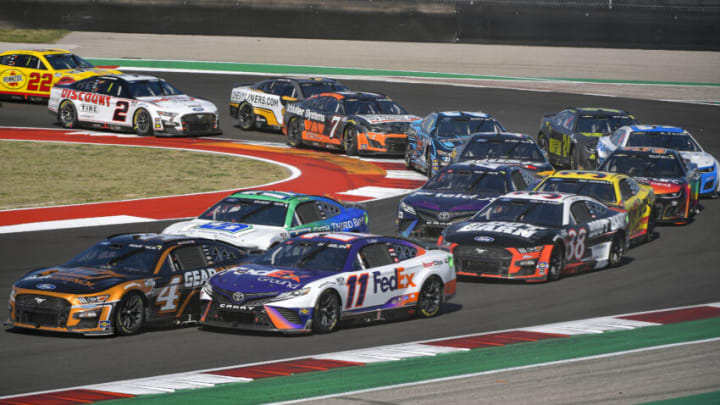 Kevin Harvick, Stewart-Haas Racing, Denny Hamlin, Joe Gibbs Racing, NASCAR (Photo by Logan Riely/Getty Images)