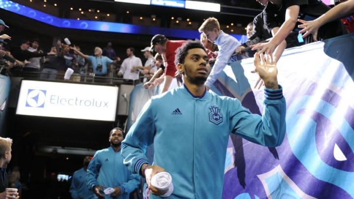 Dec 2, 2015; Charlotte, NC, USA; Charlotte Hornets guard forward Jeremy Lamb (3) enters the arena before the game against the Boston Celtics at Time Warner Cable Arena. Mandatory Credit: Sam Sharpe-USA TODAY Sports